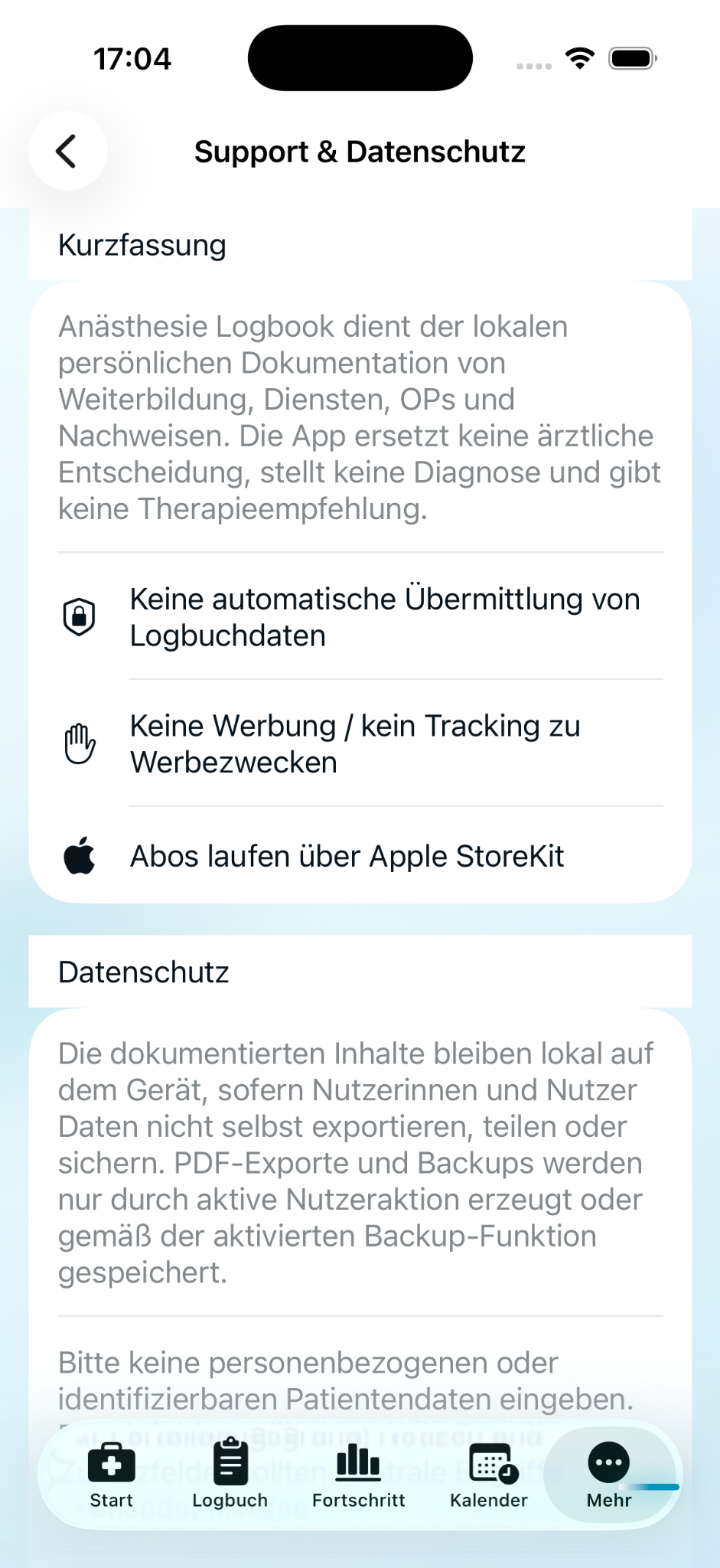 Datenschutzhinweise in der App
